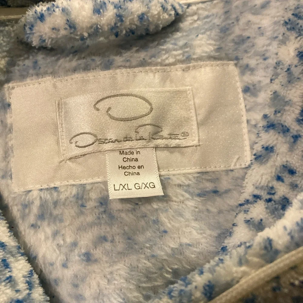 EC Oscar de la Renta Speckled Blue & White Zip-up Duster Size L/XL - Picture 12 of 14